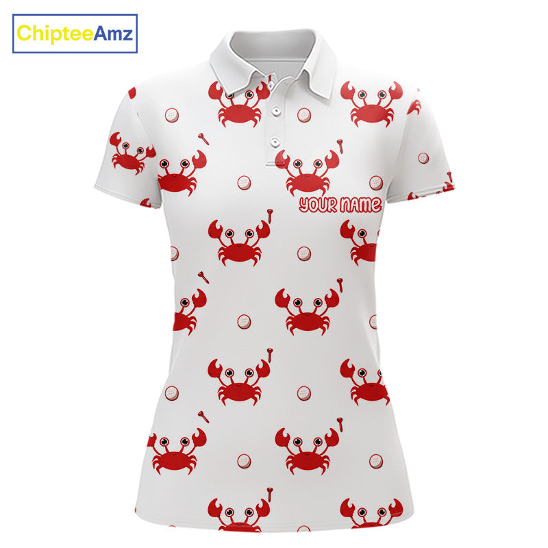Custom Crab Womens Golf Polo Shirt - Personalized Cute Red Crab Team Name Jersey