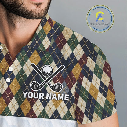 Personalized Classic Argyle Golf Shirt - Custom Team Name Mens Golf Jersey
