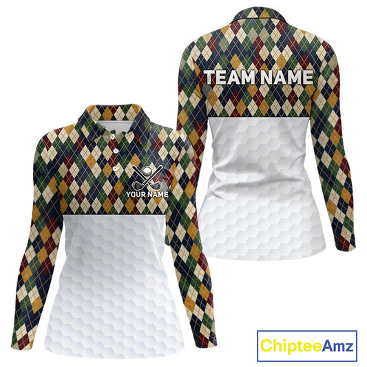 Long-sleeve shirt with argyle pattern and customizable text on a white background