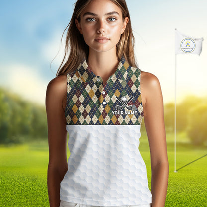Personalized Classic Argyle Golf Shirt - Custom Team Name Womens Sleeveless Golf Jersey