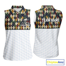 Load image into Gallery viewer, Personalized Classic Argyle Golf Shirt - Custom Team Name Womens Sleeveless Golf Jersey