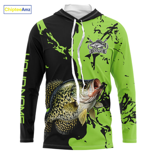 Black And Green Custom Crappie Fishing Jerseys, Crappie Long Sleeve Fishing Shirts NHT451