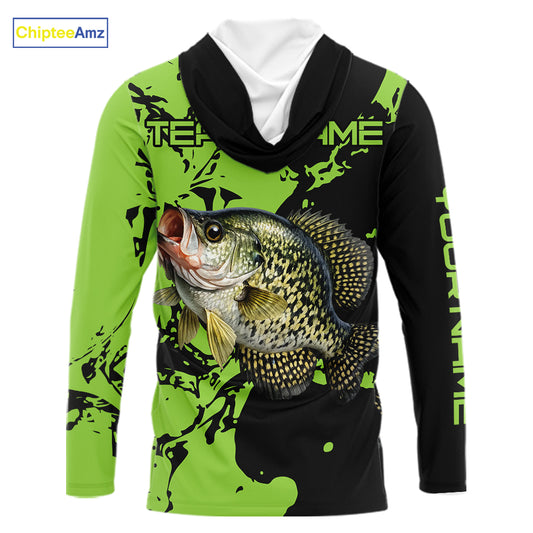 Black And Green Custom Crappie Fishing Jerseys, Crappie Long Sleeve Fishing Shirts NHT451