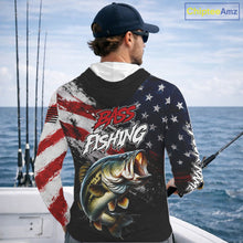 Load image into Gallery viewer, American Flag Bass Hooded Fishing Shirt For Men, Personalized Largemouth Bass Fishing Apparel