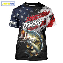 Load image into Gallery viewer, American Flag Bass Fishing T-Shirt For Men, Personalized Largemouth Bass Fishing Apparel