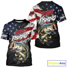 Load image into Gallery viewer, American Flag Bass Fishing T-Shirt For Men, Personalized Largemouth Bass Fishing Apparel