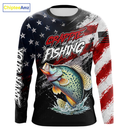 American Flag Crappie Fishing Shirt For Men, Personalized Crappie Fishing Apparel