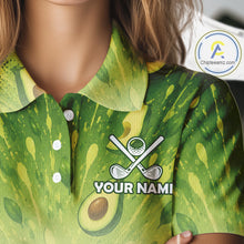 Load image into Gallery viewer, Green patterned shirt with golf design and 'Your Name' text on a mannequin.