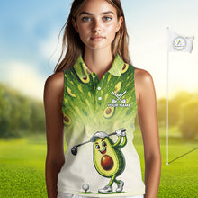Load image into Gallery viewer, Person wearing a sleeveless golf shirt with avocado design on a golf course