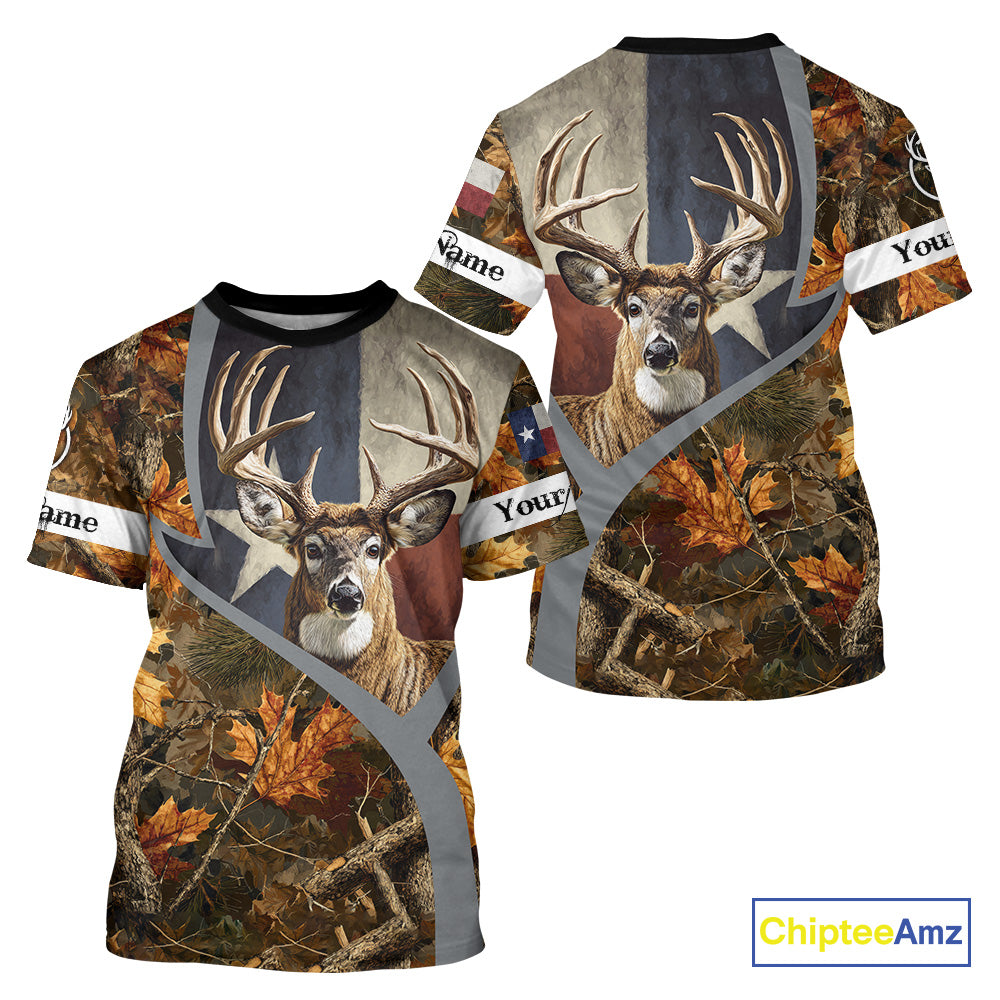 Deer Hunting Shirt-Personalized Texas Flag Camo Forest, Best Gifts for Deer Hunters NHT198