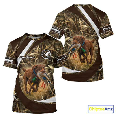 Duck Hunting Waterfowl Camo Chocolate Labrador Retriever Dog Shirts, Duck Hunting Shirt NHT201