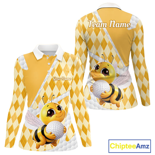 Personalized Bee Golf Polo Shirt Argyle Golf Shirt Custom Name Golfer Shirt Golf Gift For Womens NHT687
