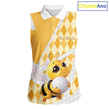 Load image into Gallery viewer, Personalized Bee Womens Sleeveless Golf Polo Shirt Argyle Golf Shirt Custom Name Golfer Shirt Golf Gift NHT687