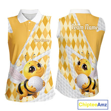 Load image into Gallery viewer, Personalized Bee Womens Sleeveless Golf Polo Shirt Argyle Golf Shirt Custom Name Golfer Shirt Golf Gift NHT687