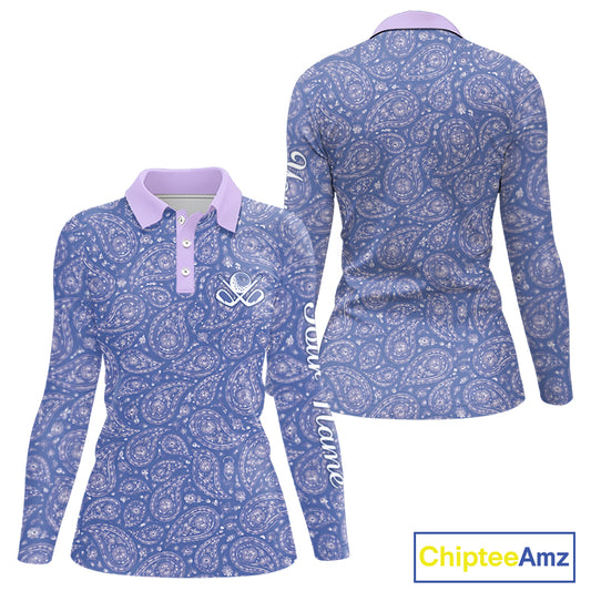 Custom Lavender Paisley Golf Polo For Womens, Personalized Women's Golf Shirt With Name For Mother's Day NHT695