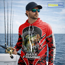 Load image into Gallery viewer, Personalized Bass Fishing Shirts Long Sleeve Hooded, UV Protection Shirt Customize Name Fishing | Red NHT394