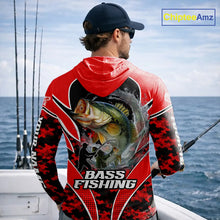 Load image into Gallery viewer, Personalized Bass Fishing Shirts Long Sleeve Hooded, UV Protection Shirt Customize Name Fishing | Red NHT394
