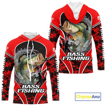 Load image into Gallery viewer, Personalized Bass Fishing Shirts Long Sleeve Hooded, UV Protection Shirt Customize Name Fishing | Red NHT394