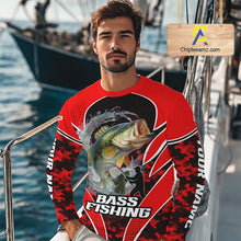 Load image into Gallery viewer, Personalized Bass Fishing Shirts Long Sleeve, UV Protection Shirt Customize Name Fishing | Red NHT394