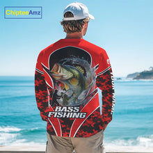 Load image into Gallery viewer, Personalized Bass Fishing Shirts Long Sleeve, UV Protection Shirt Customize Name Fishing | Red NHT394