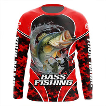 Load image into Gallery viewer, Personalized Bass Fishing Shirts Long Sleeve, UV Protection Shirt Customize Name Fishing | Red NHT394