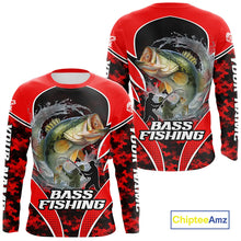 Load image into Gallery viewer, Personalized Bass Fishing Shirts Long Sleeve, UV Protection Shirt Customize Name Fishing | Red NHT394