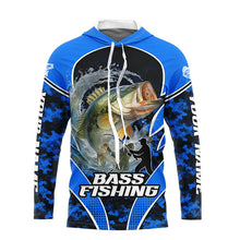 Load image into Gallery viewer, Personalized Bass Fishing Shirts Long Sleeve Hooded, UV Protection Shirt Customize Name Fishing | Blue NHT395