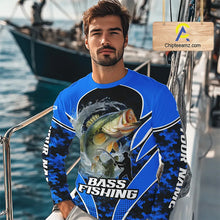 Load image into Gallery viewer, Personalized Bass Fishing Shirts Long Sleeve, UV Protection Shirt Customize Name Fishing | Blue NHT395