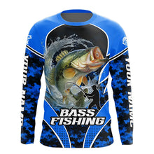 Load image into Gallery viewer, Personalized Bass Fishing Shirts Long Sleeve, UV Protection Shirt Customize Name Fishing | Blue NHT395