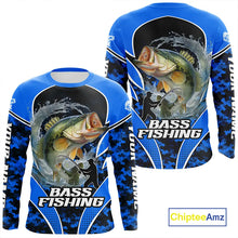 Load image into Gallery viewer, Personalized Bass Fishing Shirts Long Sleeve, UV Protection Shirt Customize Name Fishing | Blue NHT395