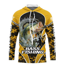 Load image into Gallery viewer, Personalized Bass Fishing Shirts Long Sleeve Hooded, UV Protection Shirt Customize Name | Yellow NHT396