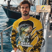 Load image into Gallery viewer, Personalized Bass Fishing Shirts Long Sleeve, UV Protection Shirt Customize Name Fishing | Yellow NHT396
