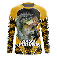 Load image into Gallery viewer, Personalized Bass Fishing Shirts Long Sleeve, UV Protection Shirt Customize Name Fishing | Yellow NHT396