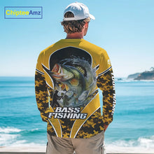 Load image into Gallery viewer, Personalized Bass Fishing Shirts Long Sleeve, UV Protection Shirt Customize Name Fishing | Yellow NHT396