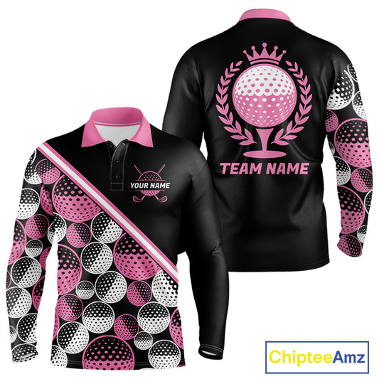 Golf Balls Pink Pattern Mens Golf Polo Shirts Custom Golf Apparel For Familly Team Shirt NHT706