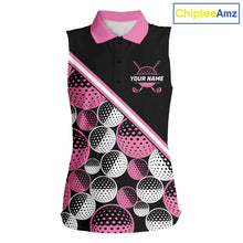 Load image into Gallery viewer, Golf Balls Pink Pattern Womens Sleeveless Golf Polo Shirts Custom Golf Apparel For Familly Team Shirt NHT706