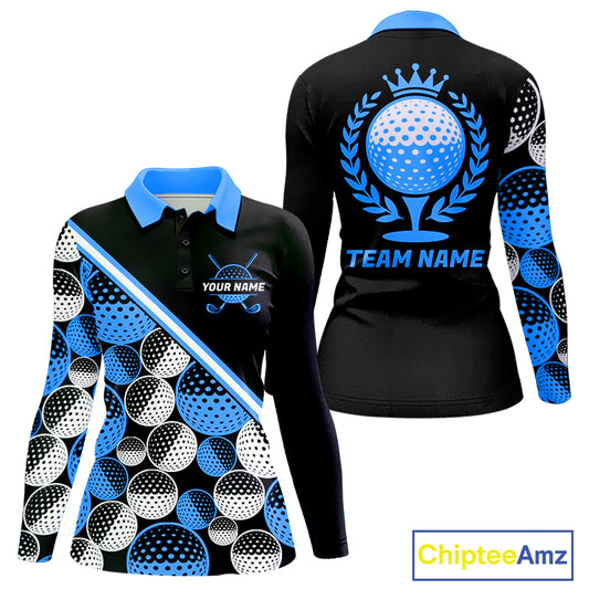 Golf Balls Blue Pattern Womens Golf Polo Shirts Custom Golf Apparel For Familly Team Shirt NHT707