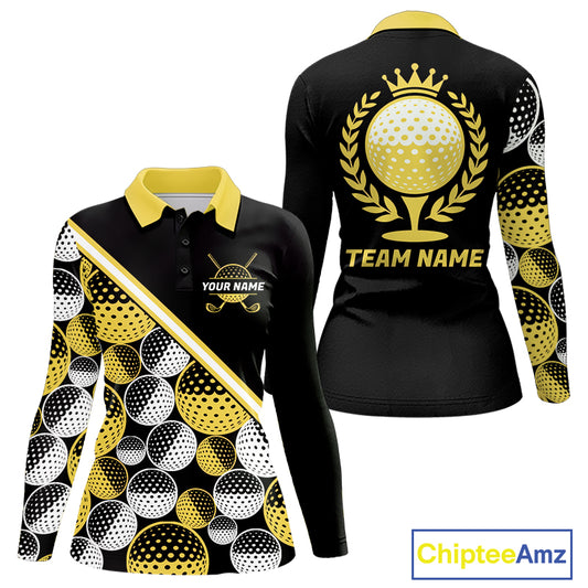 Golf Balls Yellow Pattern Womens Golf Polo Shirts Custom Golf Apparel For Familly Team Shirt NHT708