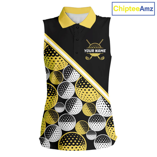 Golf Balls Yellow Pattern Womens Sleeveless Golf Polo Shirts Custom Golf Apparel For Familly Team Shirt NHT708