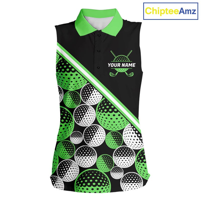 Golf Balls Green Pattern Womens Sleeveless Golf Polo Shirts Custom Golf Apparel For Familly Team Shirt NHT709