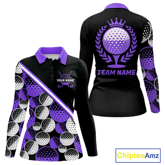 Golf Balls Purple Pattern  Womens Golf Polo Shirts Custom Golf Apparel For Familly Team Shirt NHT710