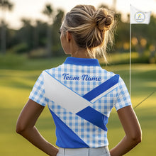 Load image into Gallery viewer, Custom Women’s Blue Gingham Plaid Golf Polo Shirts– Personalized Ladies Golf Apparel NHT718