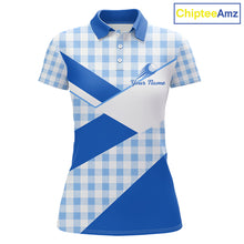 Load image into Gallery viewer, Custom Women’s Blue Gingham Plaid Golf Polo Shirts– Personalized Ladies Golf Apparel NHT718