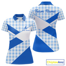Load image into Gallery viewer, Custom Women’s Blue Gingham Plaid Golf Polo Shirts– Personalized Ladies Golf Apparel NHT718
