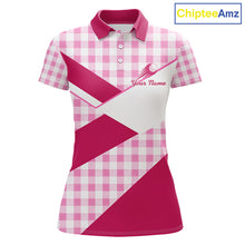 Load image into Gallery viewer, Custom Women’s Pink Gingham Plaid Golf Polo Shirts– Personalized Ladies Golf Apparel NHT719