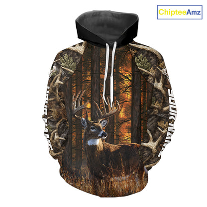 Whitetail Deer Hunting Custom Name All Over Print Shirts Big Buck Forest Camo Hunter Outdoor Gift NHT1365