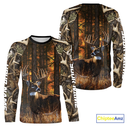 Whitetail Deer Hunting Custom Name All Over Print Shirts Big Buck Forest Camo Hunter Outdoor Gift NHT1365