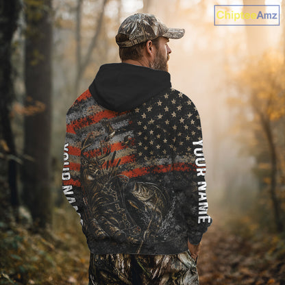 Hunting Fishing American Flag Whitetail Deer Largemouth Bass Outdoor Gift NHT1366