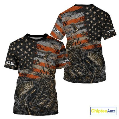 Hunting Fishing American Flag Whitetail Deer Largemouth Bass Outdoor Gift NHT1366