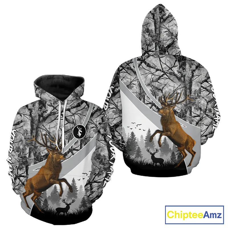 Red Deer Hunting Camo Gray Custom Name 3D All Over Print Shirt, Deer Hunting Shirt NHT211